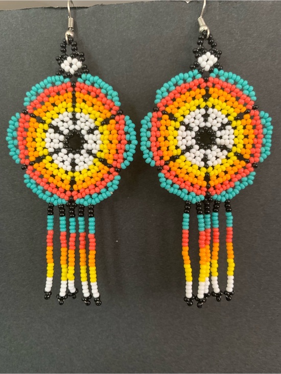 Hand Crafted Jewelry - Huichol Beaded Earrings Mexican Folk Art